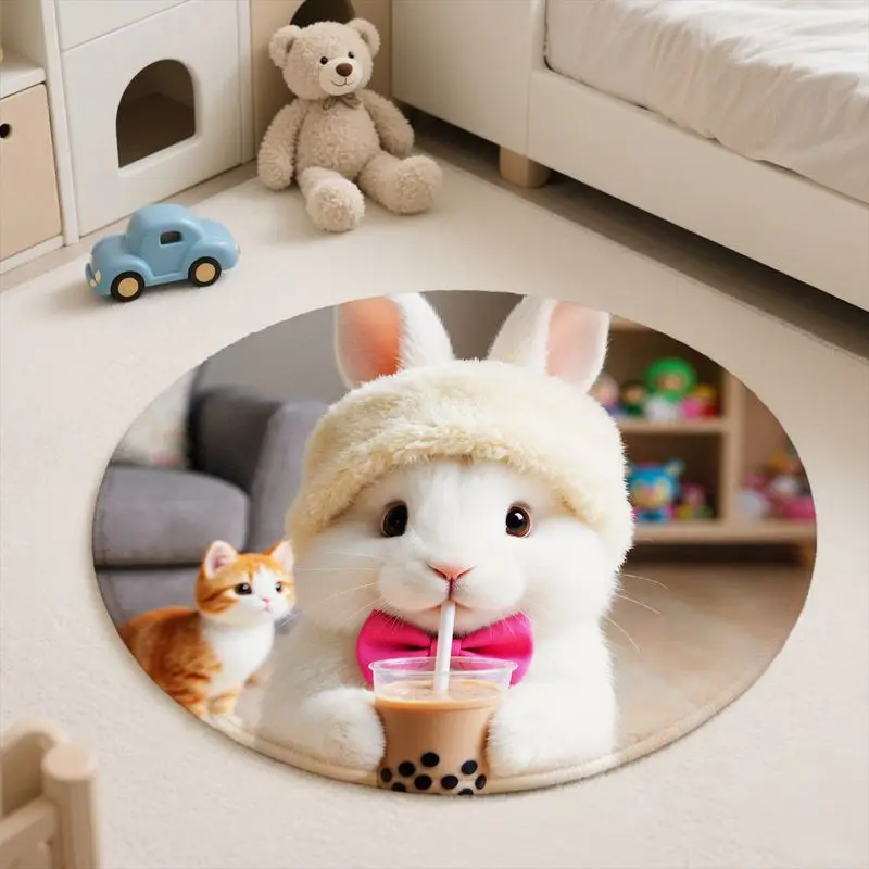 Karpet Bulu Kelinci Lucu, 60cm, Alas Anti-Selip, Sempurna untuk Dekorasi Rumah di Ruang Tamu atau Kamar Tidur.