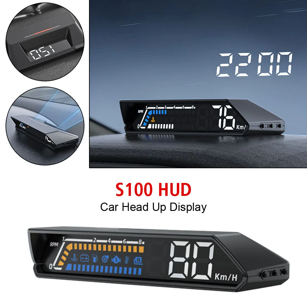 Security Alarm Speed Projector Voltage Water Temp Multifunctional S100 HUD Car Head Up Display Overspeed Digital Display