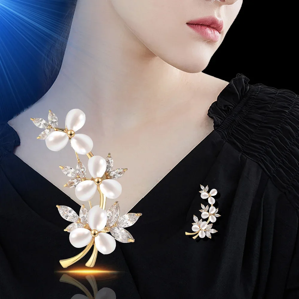 Exquisite Brooch for Women Crystal Pearl Tree Vine Flower Brooches Metal Plant Corsage Women's Clothing Dress Accessories Gifts