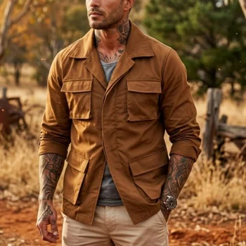 Spring/Autumn Men's Multi-pocket Cargo Jacket | Thin & Practical Streetwear Solid Color Outerwear [New Arrival] 8