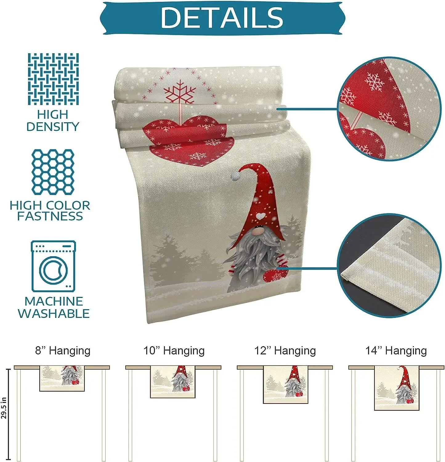 Christmas Snowflakes Gnome Linen Table Runners Dresser Scarves Decor Reusable Kitchen Dining Table Runners Christmas Decorations