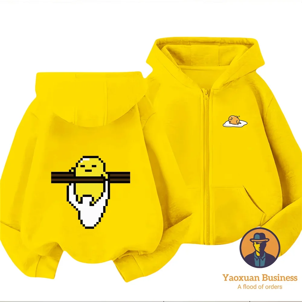 

Big Kids Pure Cotton Gudetama Zipper Hoodie Autumn Winter Trendy Wear For Boys Girls