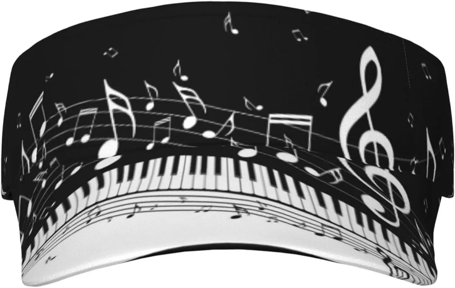 Piano Keys with Musical Notes Printed Sports Sun Visor Hats,Twill Adjustable Sun Caps for Men Women,Lightweight,Tennis,Golf