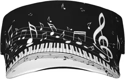 Piano Keys with Musical Notes Printed Sports Sun Visor Hats,Twill Adjustable Sun Caps for Men Women,Lightweight,Tennis,Golf