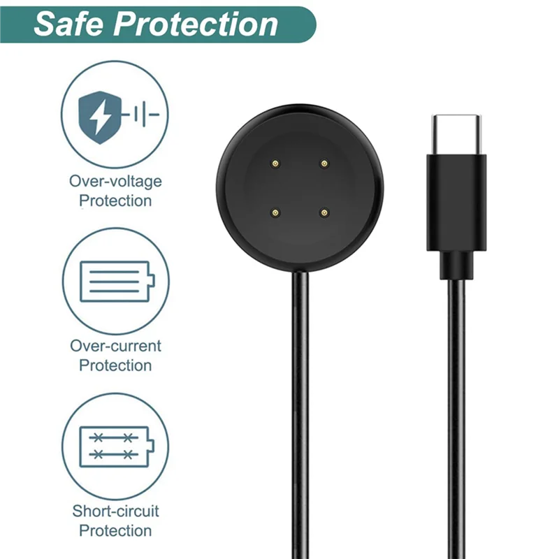 ABGN 2X Type-C สายชาร์จสําหรับ Google Pixel Watch 2, สายชาร์จแม่เหล็กสําหรับ Pixel Watch 2 smartwatch สีดํา