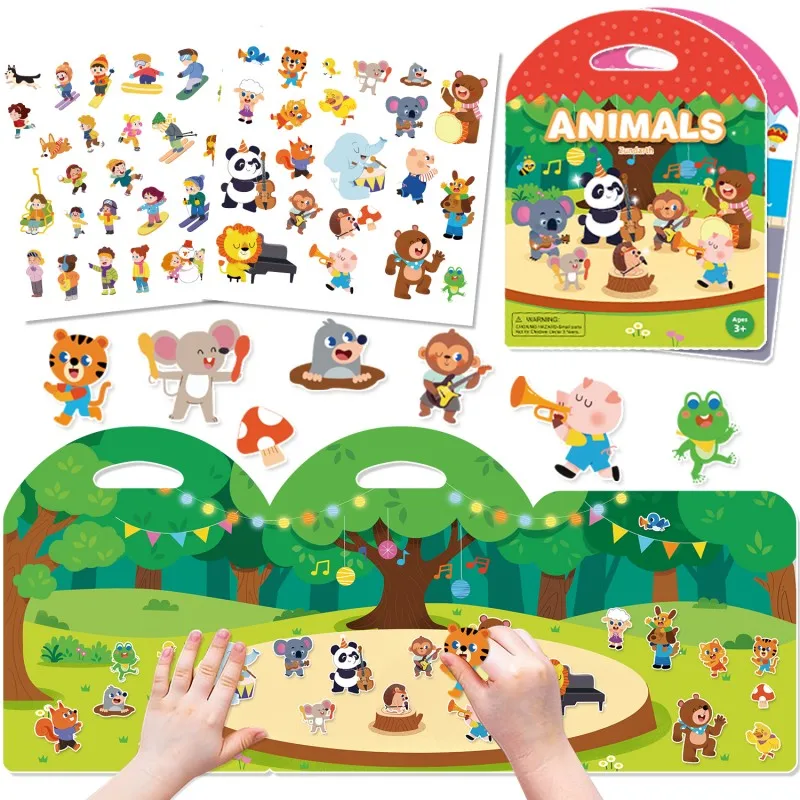 Reusable Sticker Books for Kids Jelly Bubble Scene Stickers DIY Puzzle Game Educational Learning Classic Toys for Children Gift