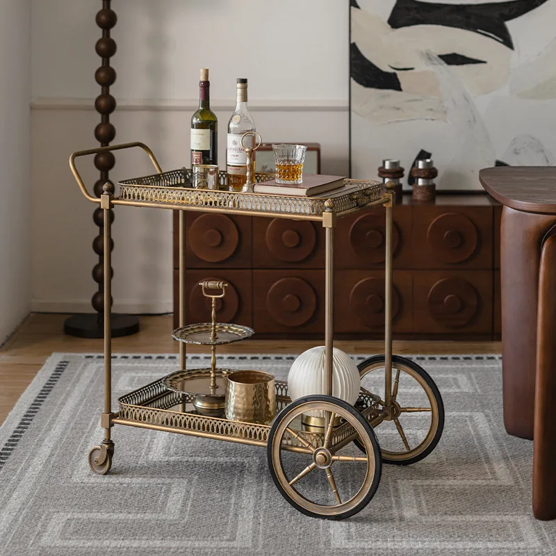 Retro French mobile cart edge is a glass shelf for home use