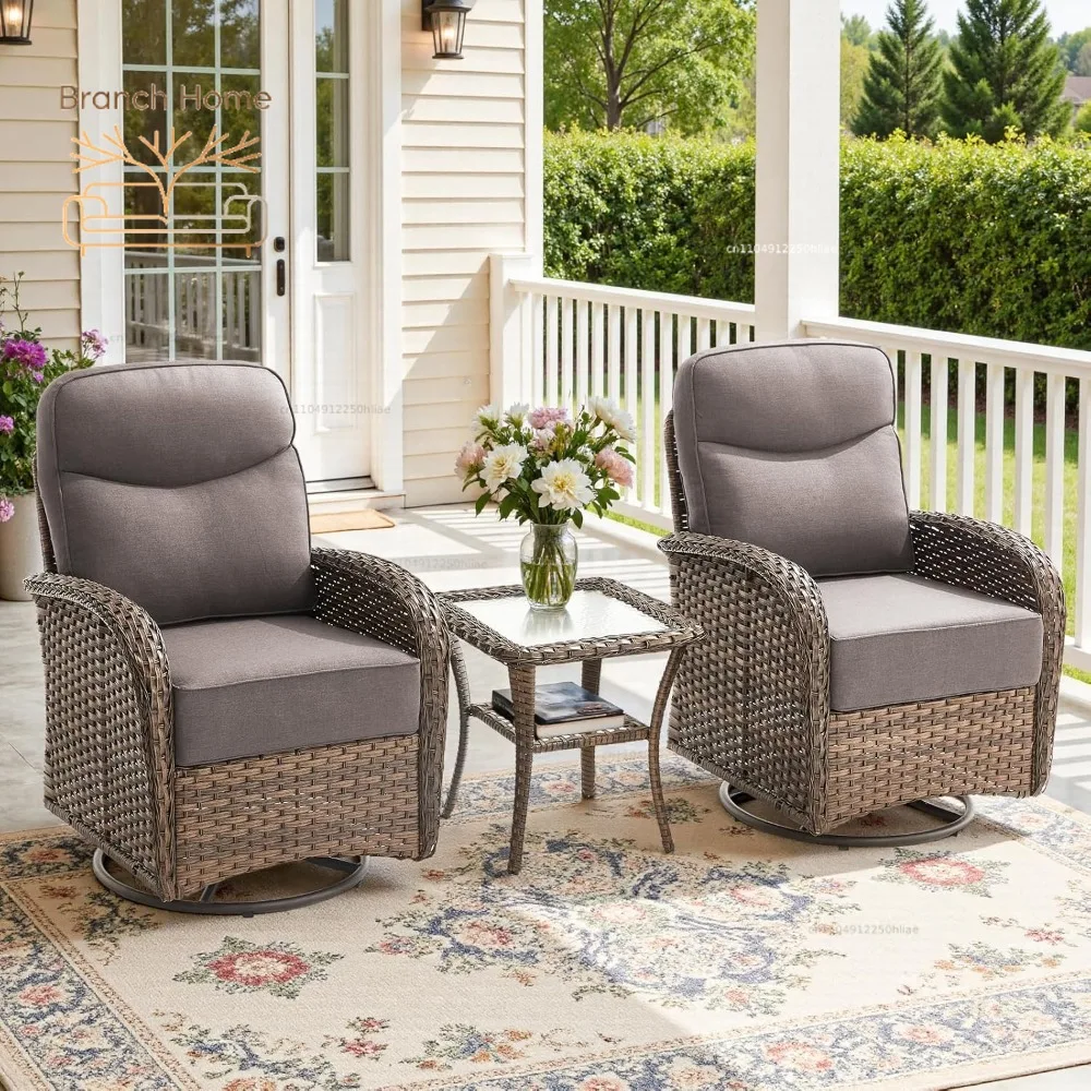 3-Piece Luxury Patio Conversation Set with 6-Inch Thick Cushions, High-Back Outdoor Swivel Rocking Chairs & Side, Customized