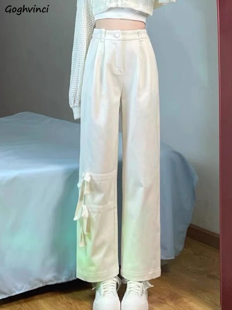 

Jeans Women Pure Irregular Temper Kawaii Bow Casual Japanese Style Straight Trousers All-match Tender Students Chic Streetwear