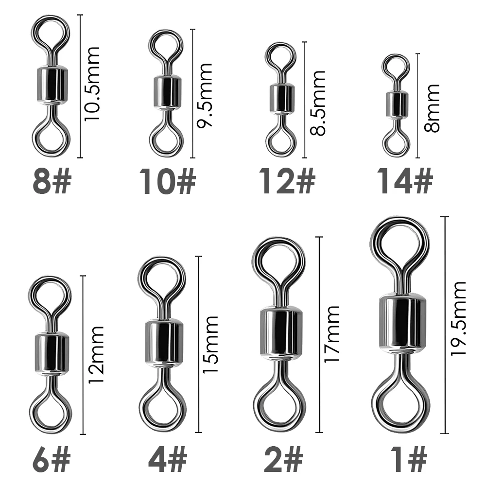 100PCS Stainless Steel Bearing Rolling Connector Rotate Set Saltwater Freshwater Fishing Swivel Tackle Box Lure Line Tool image 5