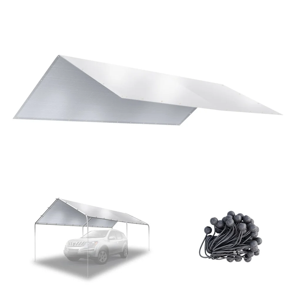 10x20ft Waterproof Carport Canopy Replacement Cover with Bungee Fasteners UV Protection Durable Tear Resistant Outdoor Use