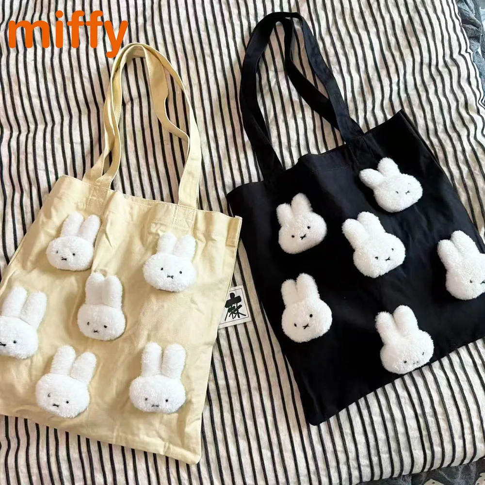 

Kawaii Miffy Cute Shoulder Bag Cartoon Rabbit 3D Doll High Capacity Canvas Minimalist Style Handbag Girl Gift