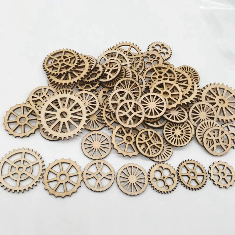 100Pcs ruote ingranaggi in legno decorazione fette di legno decorazione in legno ritagli in legno etichette regalo artigianato artistico fai da te