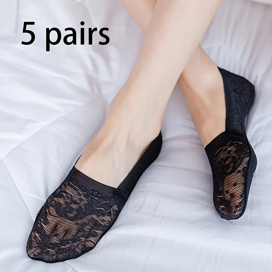 5 Pairs of Summer Thin Lace Socks for Women, Non-Slip, Low-Cut, Invisible Ankle Socks for Spring And Autumn