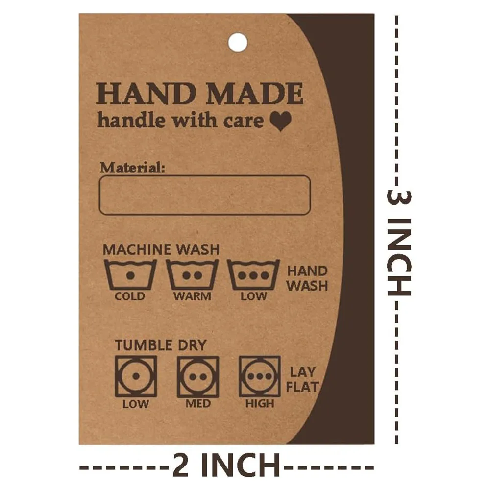 Clothes Washing Instructions Hang Tags Material Care Cards,2x3inch Handmade Care Instruction Labels 50Pcs