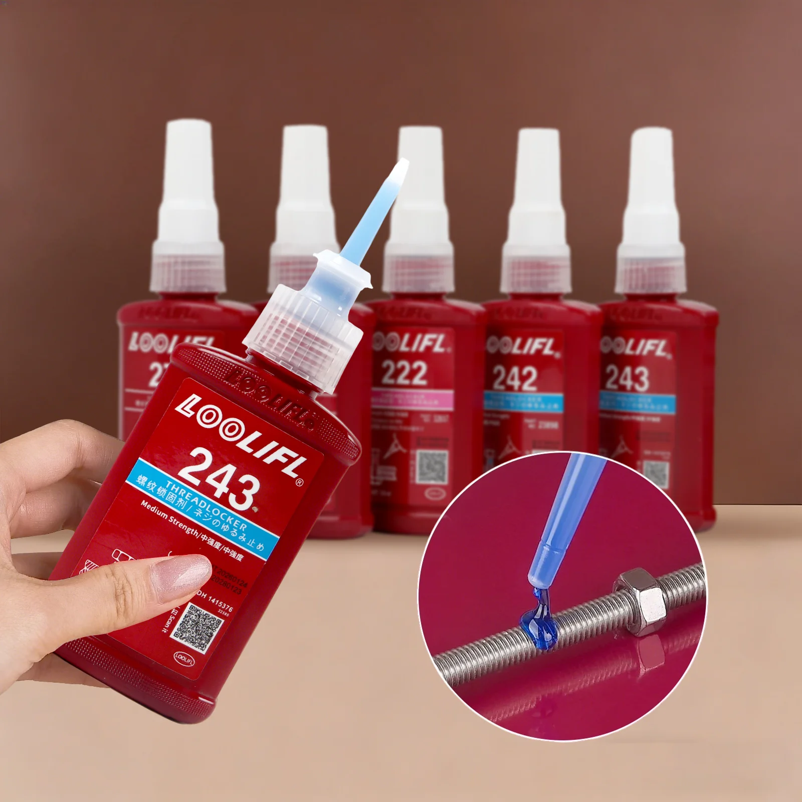 Loolifl,243 Medium-Strength Thread Locking Agent, Industrial Adhesive, Removable Anti-Loosening, Anti-Slip, Waterproof, Anti-Rust, Oil-Resistant, Sealing Locking Agent, Removable, Stable Anaerobic Adhesive, Anti-Corrosion, Anti-Loosening Glue