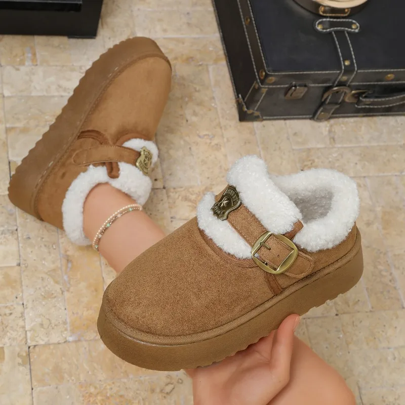 Winter Women's Solid Color Vintage Comfortable High Heel Snow Boots 2026 New Women Keep Anti Slip Warm Fashionable Snow Boot
