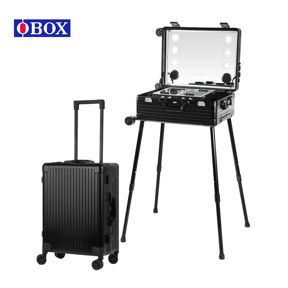 Obox Hot Sale Train Case Large Capacity Hairdressing Box Light Weight Makeup Storage Beauty Station Hair Dryer Holder Storage