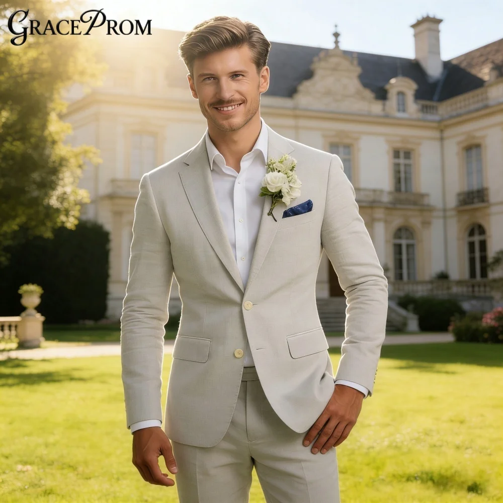 

Elegant Linen Peak Lapel 2PCS Suit Men Slim Fit Great for Outdoor Business Meetings Patio Luncheons Corporate Golf Event Summer