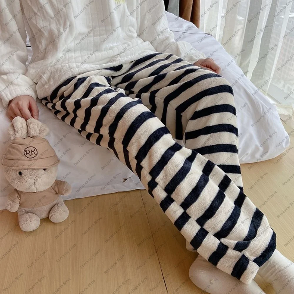 Pantalones de pijama para mujer, nuevos pantalones largos de otoño e invierno, pantalones cálidos informales de franela, pantalones sueltos para el hogar, se puede usar afuera