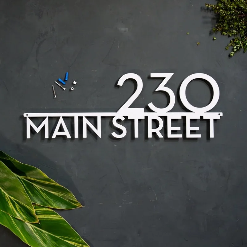 Mod Mettle Address Sign w/ Street Name - Custom Modern House Number Plaque, Sleek Floating Design for Home Front Door Wall