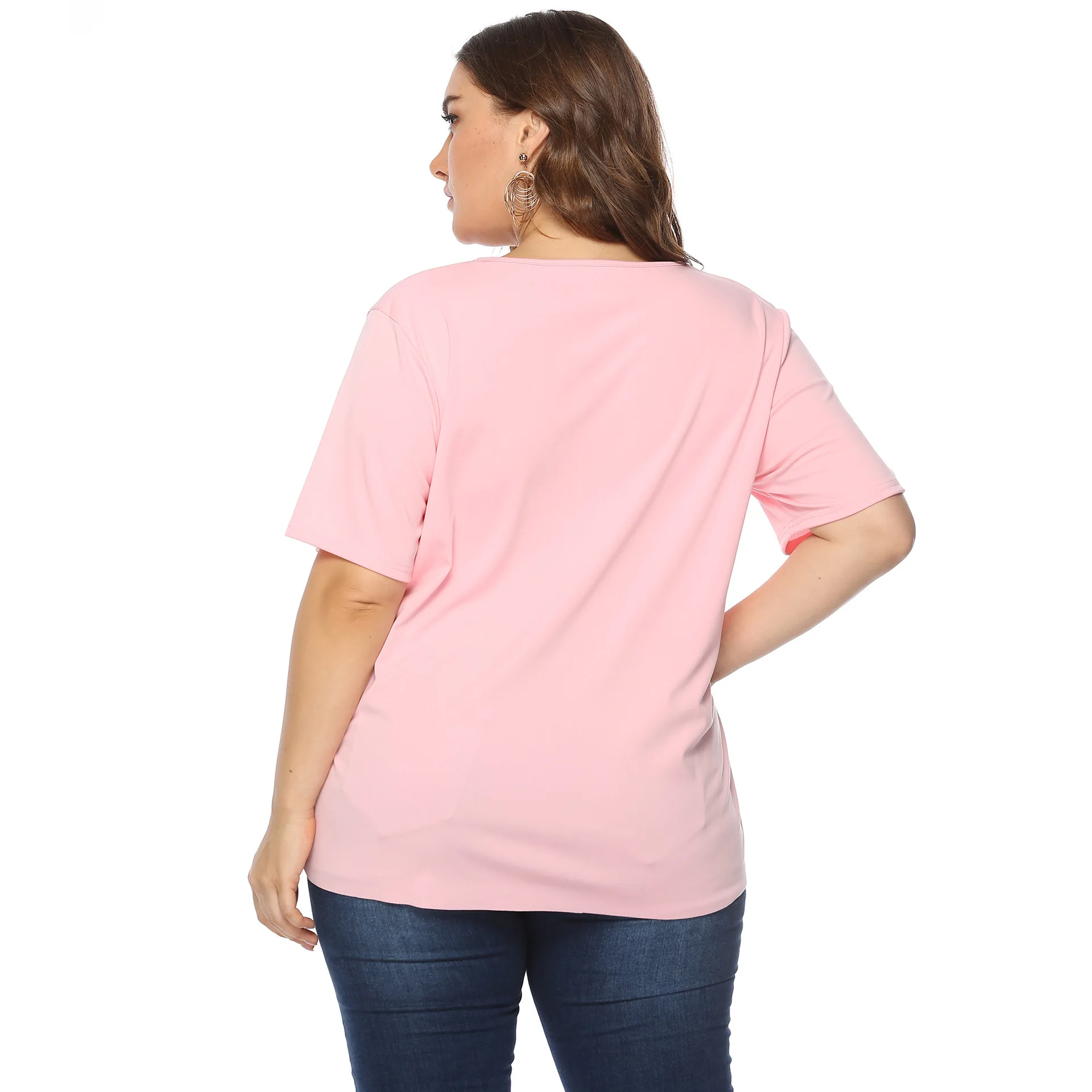 L5XL femmes décontracté grande taille T-shirt rue Sle coupe ample évider imprimé coton ort Sve rond Ne haut