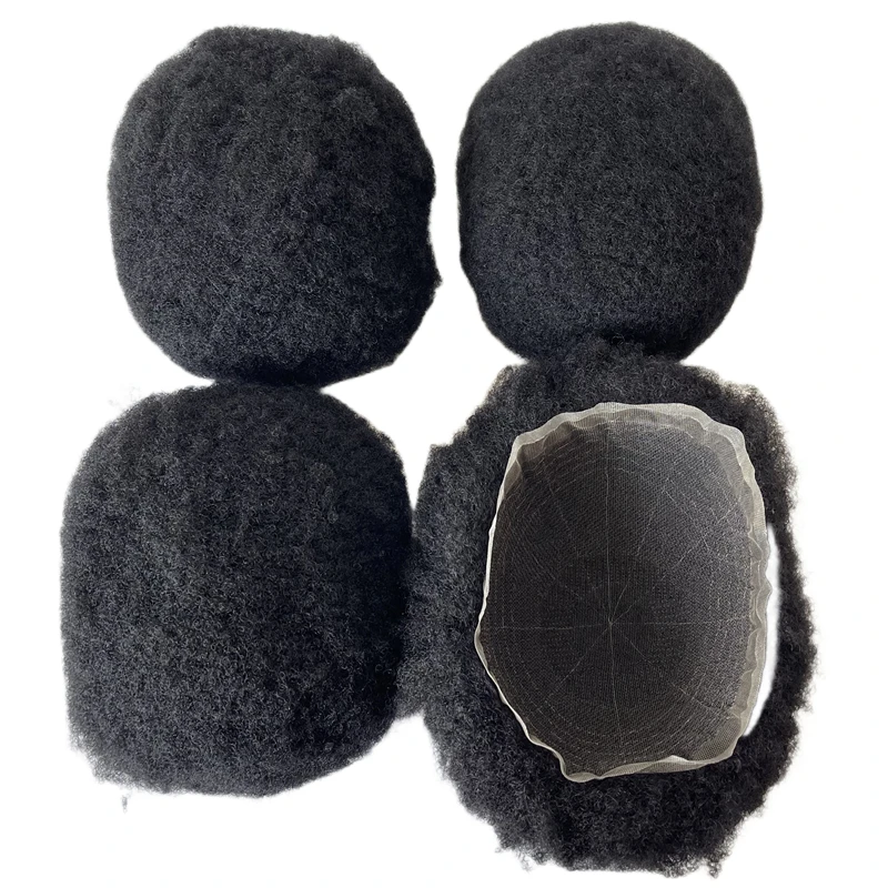 أنظمة الشعر البشري الهندي البكر 4 مم الجذر الأفرو الشعر المستعار 1 # وحدة دانتيل سويسرية كاملة مقاس 8x10 باللون الأسود النفاث للرجال السود #6