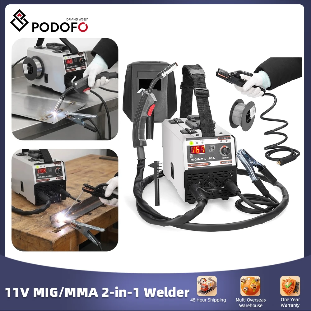 Máquina de Soldar Podofo 160Amp MIG MMA 2 en 1 Multiproceso con Pantalla LED Digital, Soldadora con Inversor IGBT