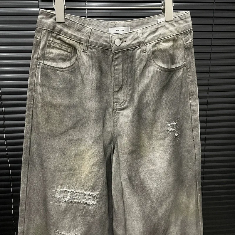 WTHT Vintage Fashion Women's Do Old Hole Wide Leg Jeans 2025 Summer Trendy High Waist Straight Denim Pants Female 1LS1875