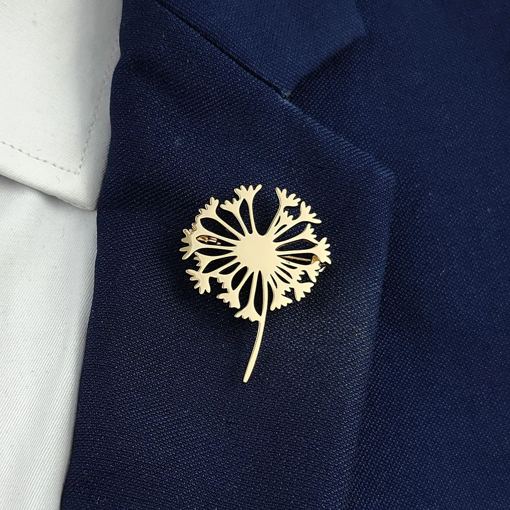 Modische Brosche im Punk-Stil mit hohlem Löwenzahn-Edelstahl, vergoldet, 18 Karat, schwarze Anzugaccessoires, passendes Hochzeits-Set