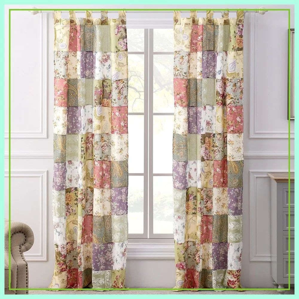 

Cotton Patchwork Curtain Panel Set 84x84 Inch 2 Panels Tab Top