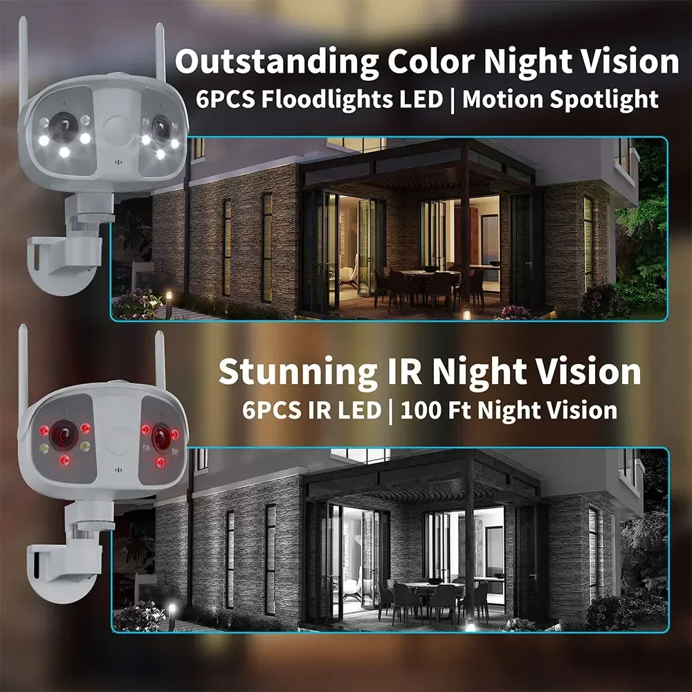 New Outdoor 4K 8MP 180° Ultra Wide View Angle Panoramic WIFI Dual Lens Fixed IP Camera AI Human Detection Security Camera