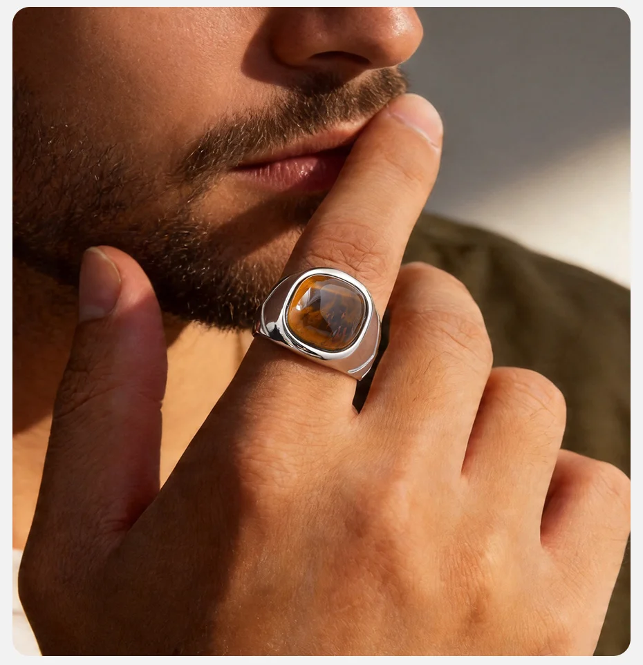 Vnox Herren Edelstahl Quadratischer Tigerauge-Stein Siegelring, Punk-Stil Geometrischer Statement-Ring für Party Hochzeit Geschenke – Detail 4