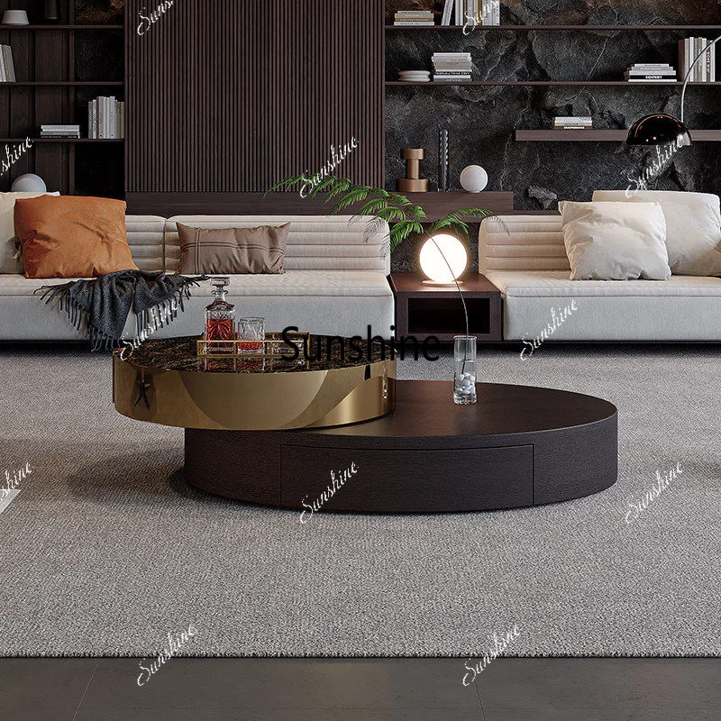 Light luxury multi-functional rotating coffee table natural marble round coffee table
