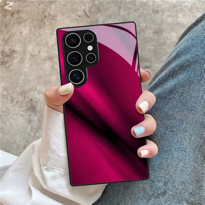 Fashion dark red texture Black Tempered Glass TPU phone case for Samsung Galaxy S26/S25/S24/S23/S22/S21 FE Ultra Plus Shockproof