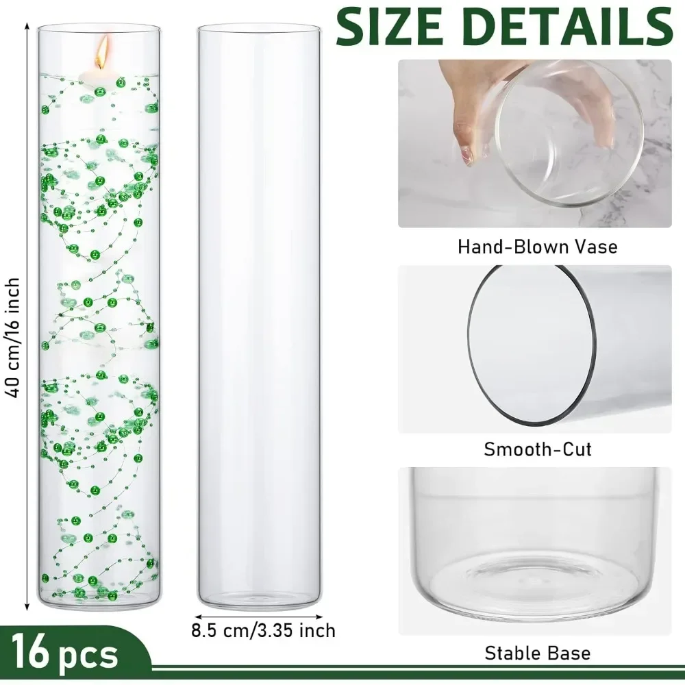 16 Pack of Glass Clear Cylindrical Vase Bulk Clear Vase for Table Centering Home Wedding Decorations Formal Dinner Vases Decor