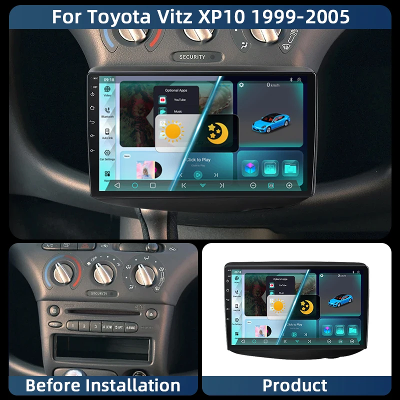 

Car Stereo Radio For Toyota Vitz XP10 Yaris Platz Echo 1999 - 2005 Multimedia Player GPS Carplay Android Head Unit 2 Din Screen