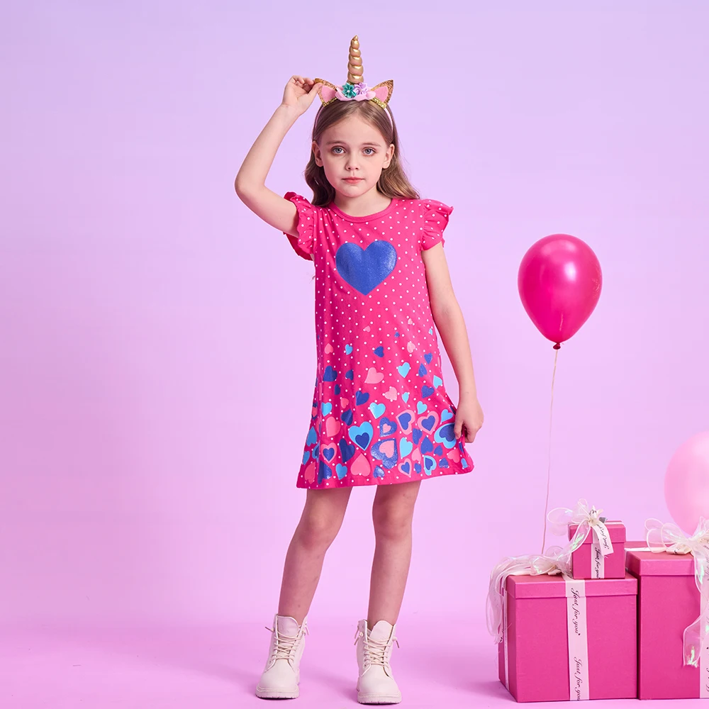 DXTON Sleeveless Girls Dresses Summer Casual Kids Dress For Girls Polka Dots Heart Print Toddlers Clothes Cotton Children Dress
