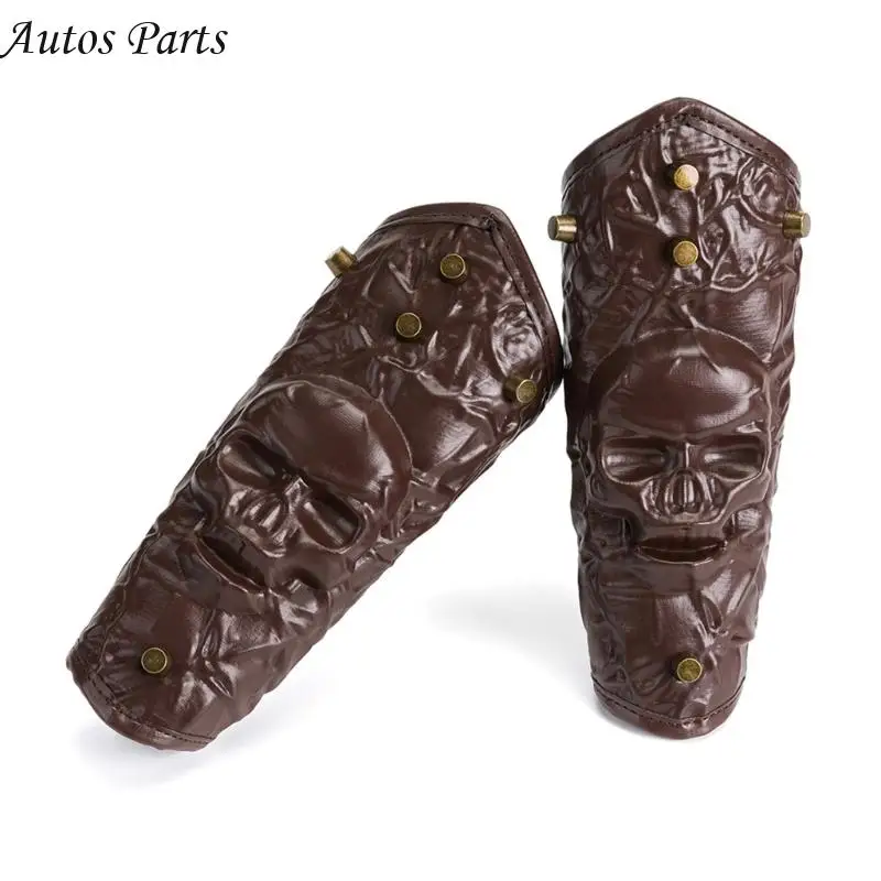57BA Wristband Gauntlets Vambrace Arm Cuff Armors Steampunk Skull Head Arm Cover Guards Leather Glove Men Knight Costume