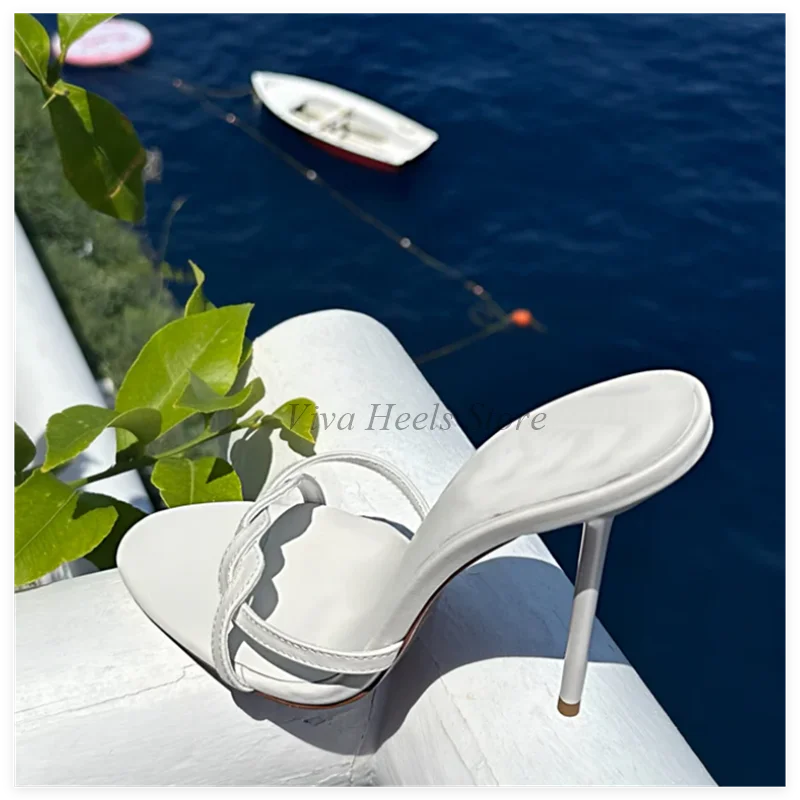 Sexy Sweet Colorful Leather Pointy Toe Slippers Women's 2025 Summer New in Baby Blue/Pink High Heels Party Morden Big Size Shoes view 6
