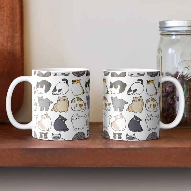 Funny Cartoon Kitten Collage Ceramic Mug Double Sided Cat Print Porcelain Coffee Tea Cup Lovely Gift for Cat Lovers Five Colors