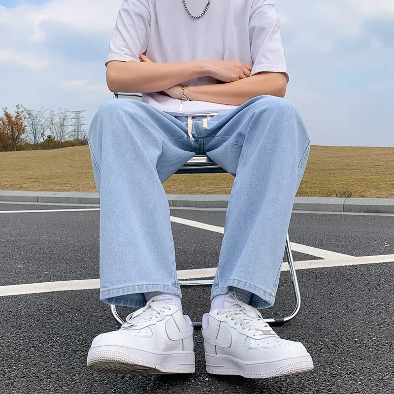 Light Blue Men's Straight Leg Jeans Casual High Street Loose Fit Spring Autumn Wear Comfortable Straight Tube Large Size Wide...