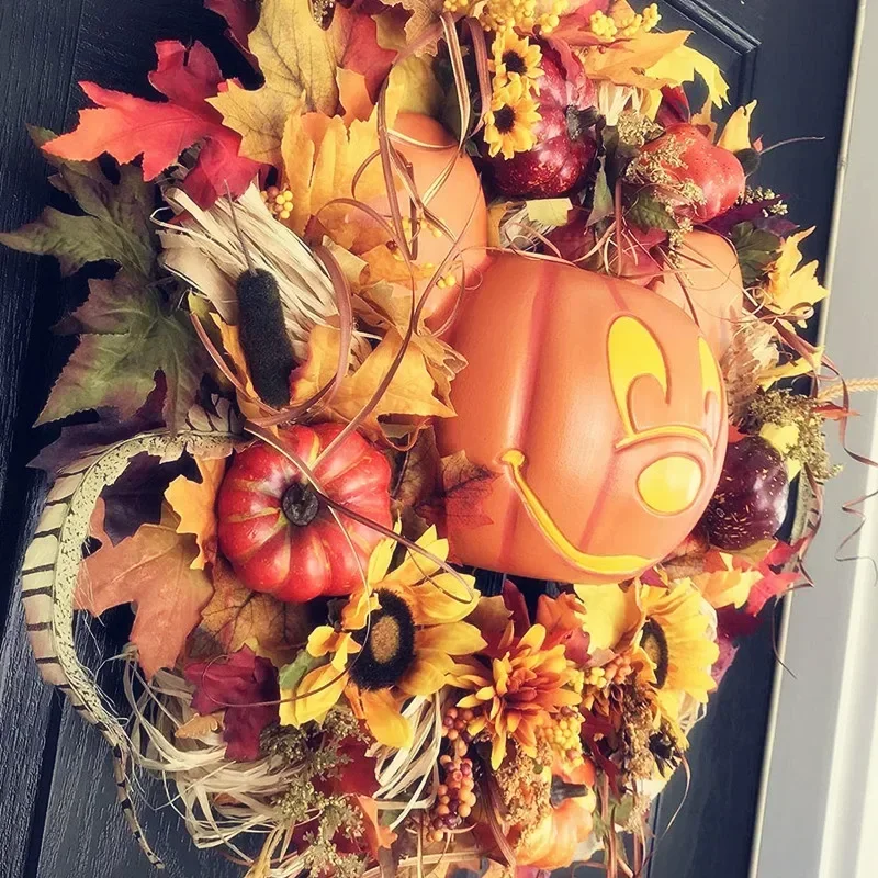 Halloween Fall Pumpkin Mickey Wreath For Front Door With Pumpkins Artificial Maples Sunflower Autumns Harvest Holiday Greater