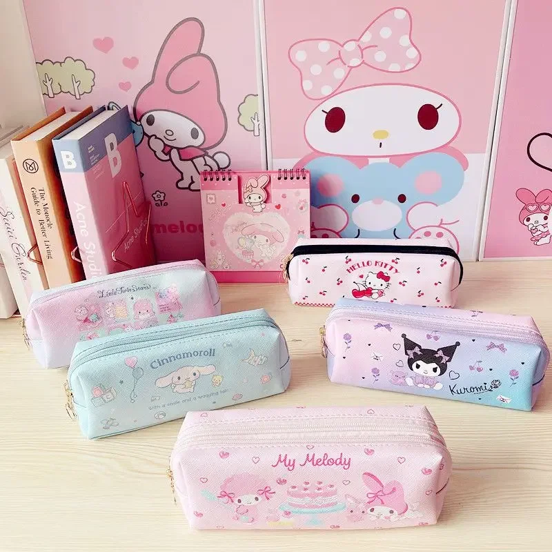 

New Kawaii Sanrio anime Cinnamonroll Kuromi cartoon double-layer pencil bag travel storage bag zipper coin purse stationery gift