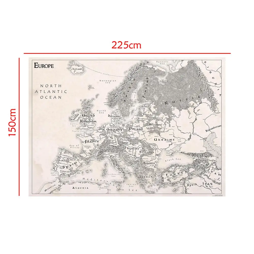 Mapa del mundo Simple de Europa, pintura Vintage de 150x225cm, decoración no tejida en blanco y negro, arte de pared para oficina, hogar y escuela