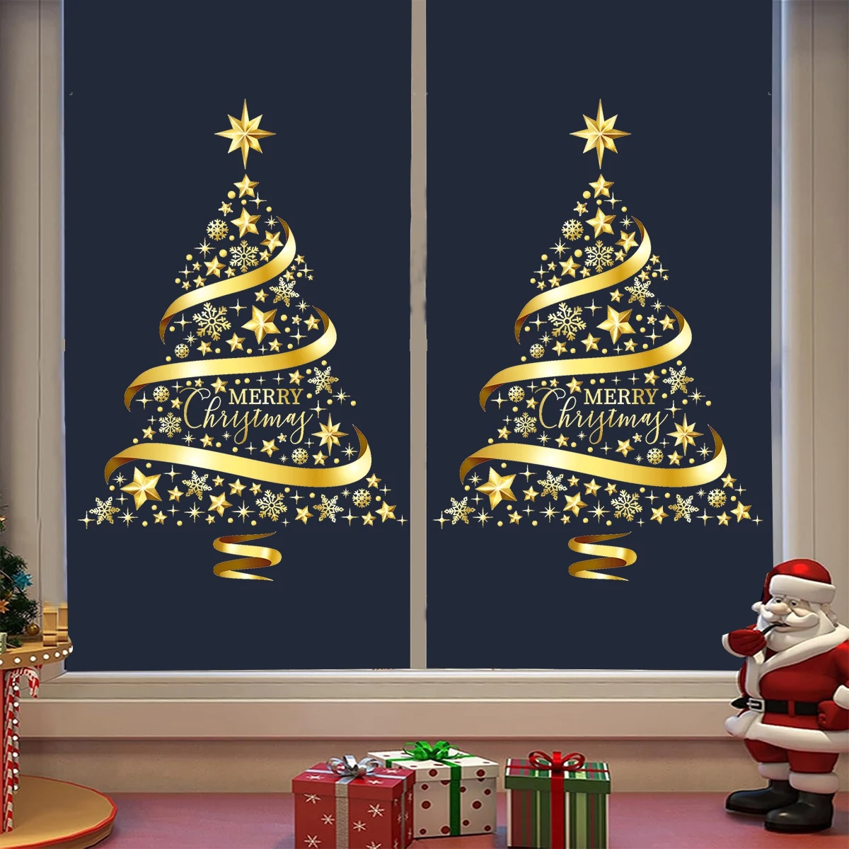 Autocollant de fenêtre joyeux noël, motif d'arbre de noël, pour centre commercial, affichage de fenêtre en verre, autocollant électrostatique, ornement de noël, 2025