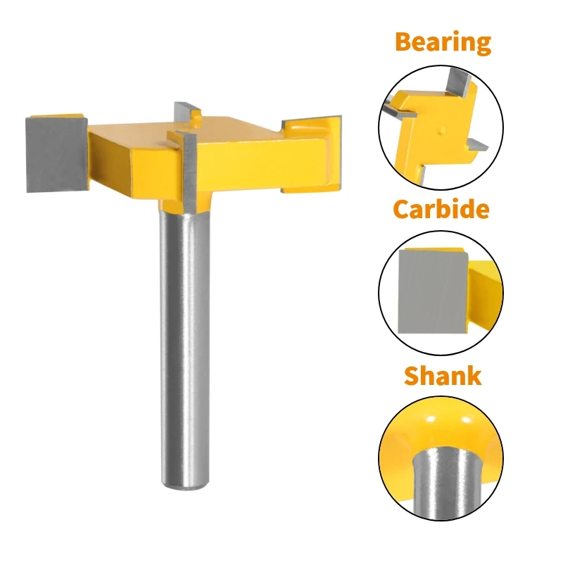 PTA 6MM 6.35MM Shank Z4 T Type Slotting Cutter With 4 Carbide Router Bit Woodworking Milling Cutter For Wood Face Mill