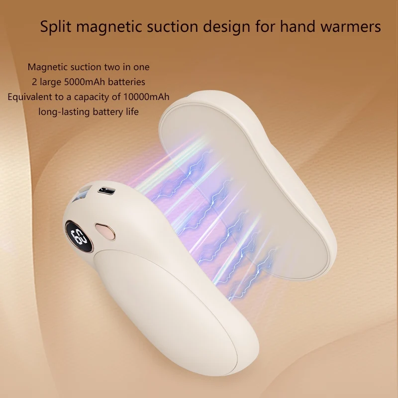 2-in-1 magnetic hand warmer with LCD display for three temperature levels and power bank function
