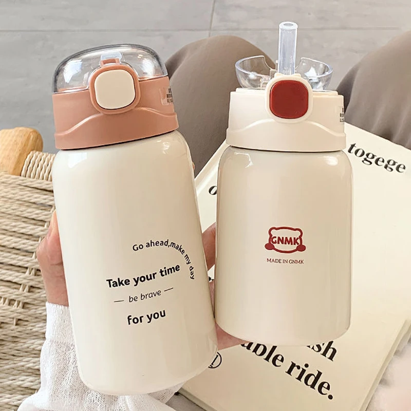 

Stainless Steel Water Bottle Vacuum Flask Sport Thermal Mug Girl Travel Insulated Cup Portable Straw Tumbler 350/450ml Thermos