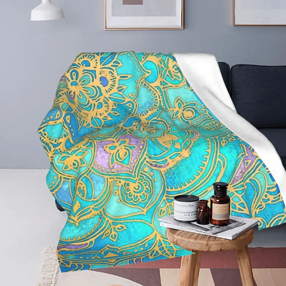 Sapphire & Jade Stained Glass Mandalas Blankets Fleece Throw Blanket Sofa For Couch Bedding Outdoor Throws Bedspread Quilt